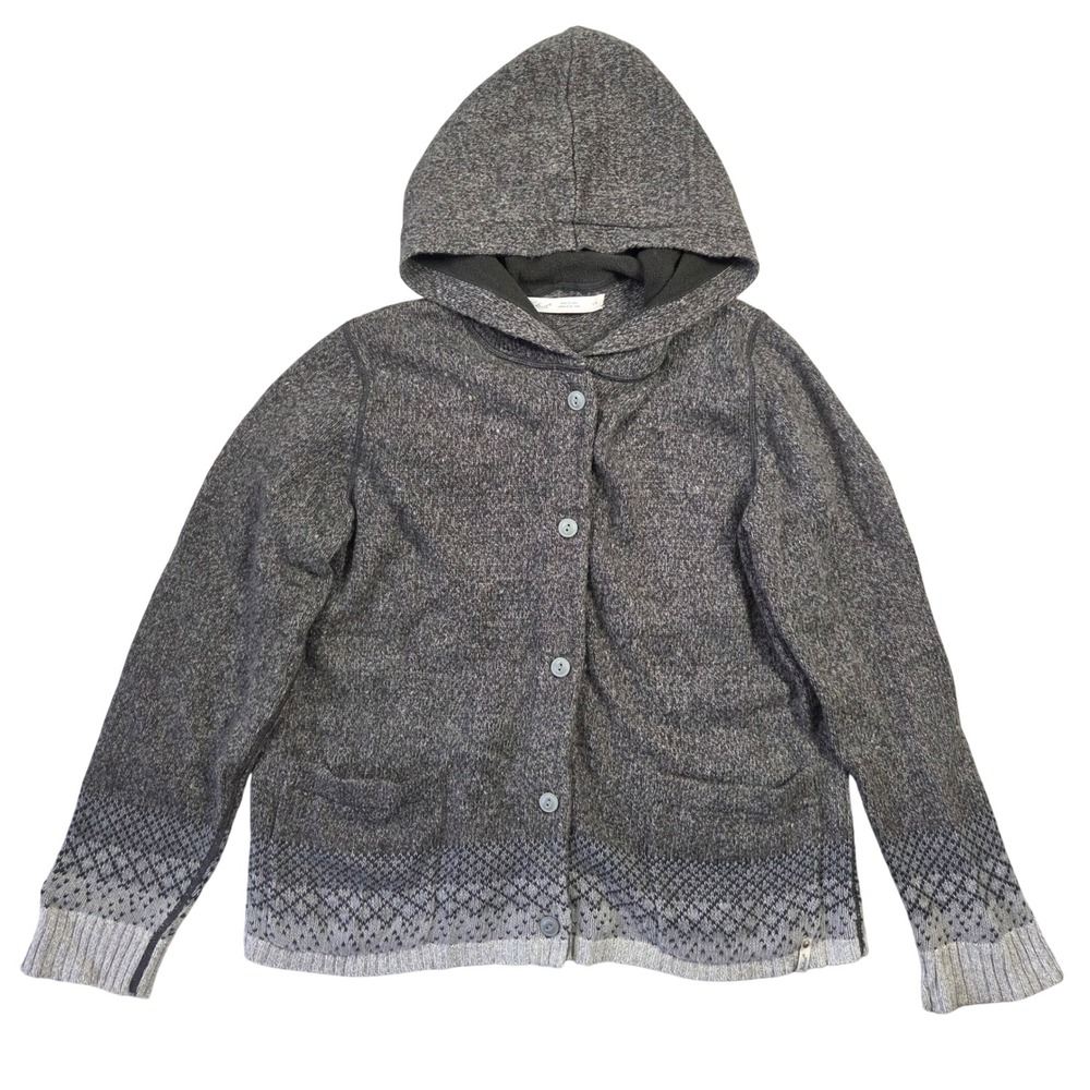 Woolrich Womens Gray Fair Isle Knit Hooded Button Front Cardigan Sweater L‎ Wool